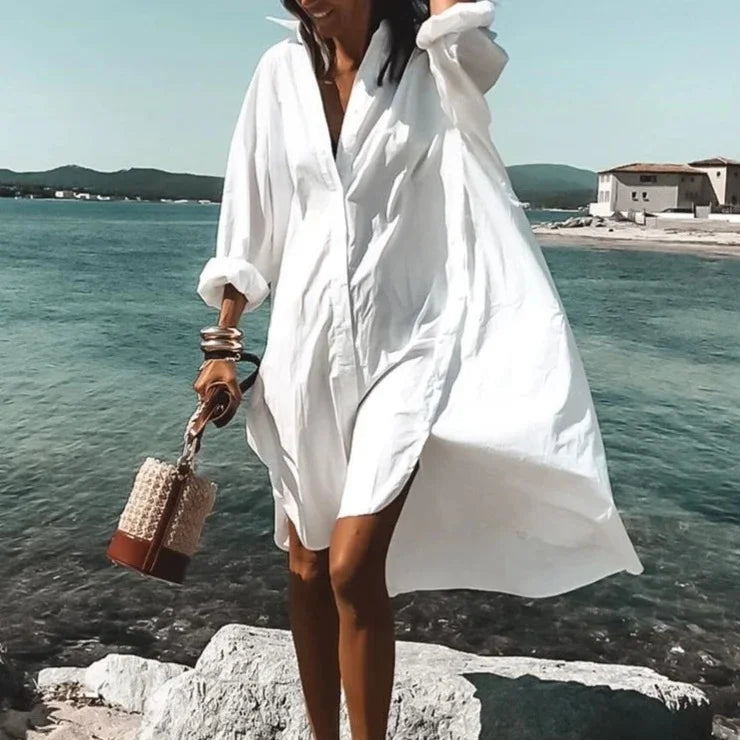 Printed Button Front Beach Cover Up