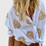 Botanical Print Collared Button Front Blouse