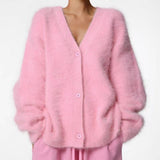 Women's Fuzzy V-Neck Button-Front Cardigan