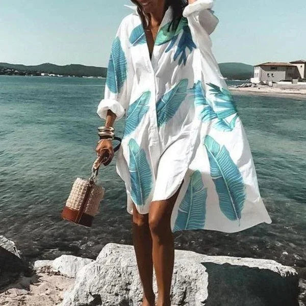 Printed Button Front Beach Cover Up