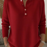 Women's Henley Neck Button-Front Knit Sweater