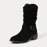 Women's Slouchy Suede-Look Western Ankle Boots