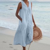 Sleeveless Button Front Midi Dress