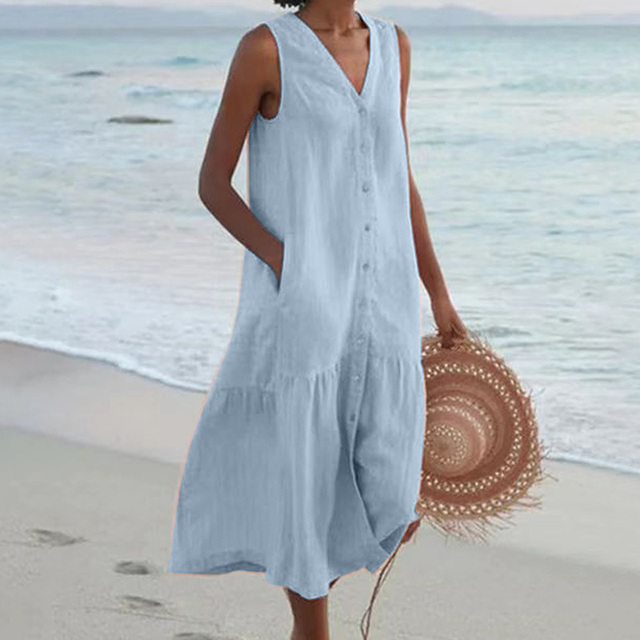 Sleeveless Button Front Midi Dress