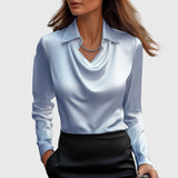 Cowl Neck Satin Long Sleeve Blouse
