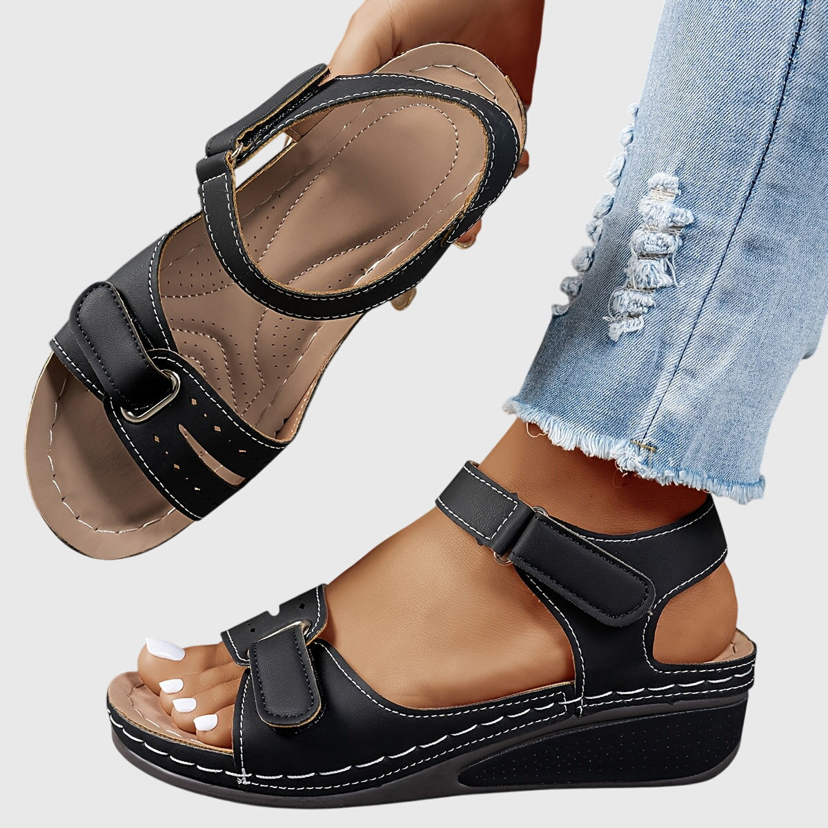 Adjustable Double Strap Wedge Sandals