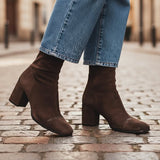 Women's Brown Suede-Look Block Heel Ankle Boots