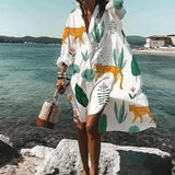 Printed Button Front Beach Cover Up