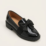 Women's Bow Detail Leather-Look Block Heel Loafers
