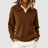 Women's Collared Knit Sweater with Gold Buttons