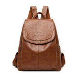Women's Faux Leather Flap Backpack with Adjustable Straps