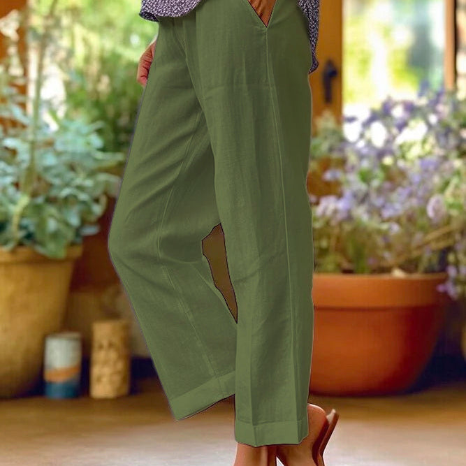 Relaxed Linen Blend Cropped Trousers