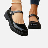 Women's Glossy Leather-Look Mary Jane Loafers