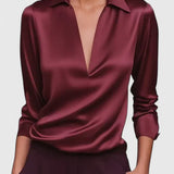 Satin Wrap V-Neck Blouse