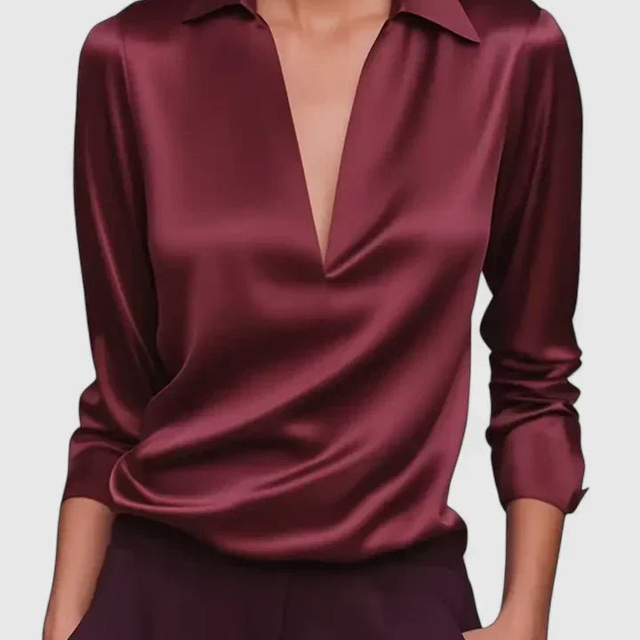 Satin Wrap V-Neck Blouse