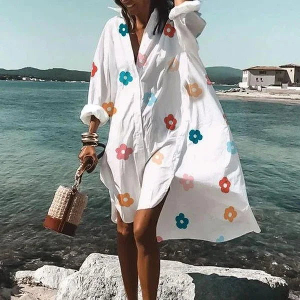 Printed Button Front Beach Cover Up