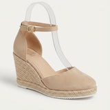 Women's Closed-Toe Ankle Strap Jute Wedge Espadrilles