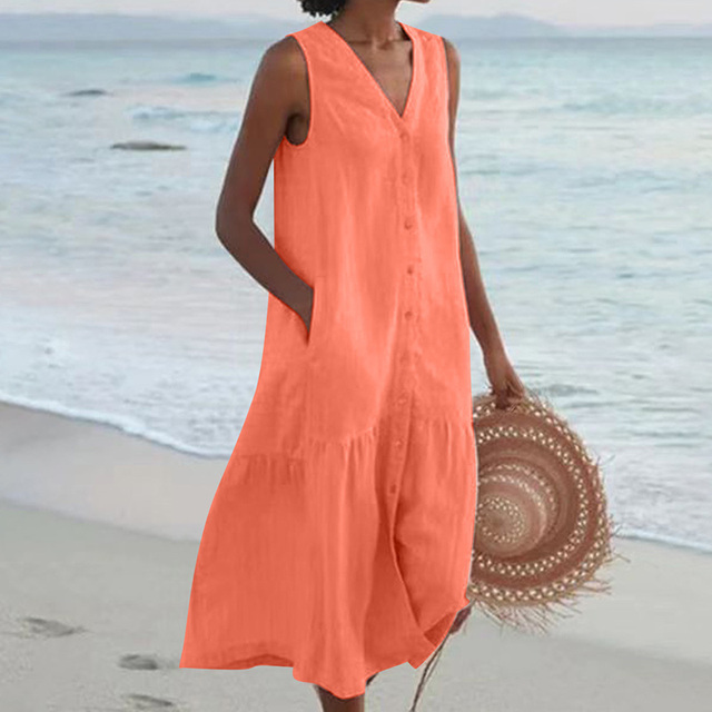 Sleeveless Button Front Midi Dress