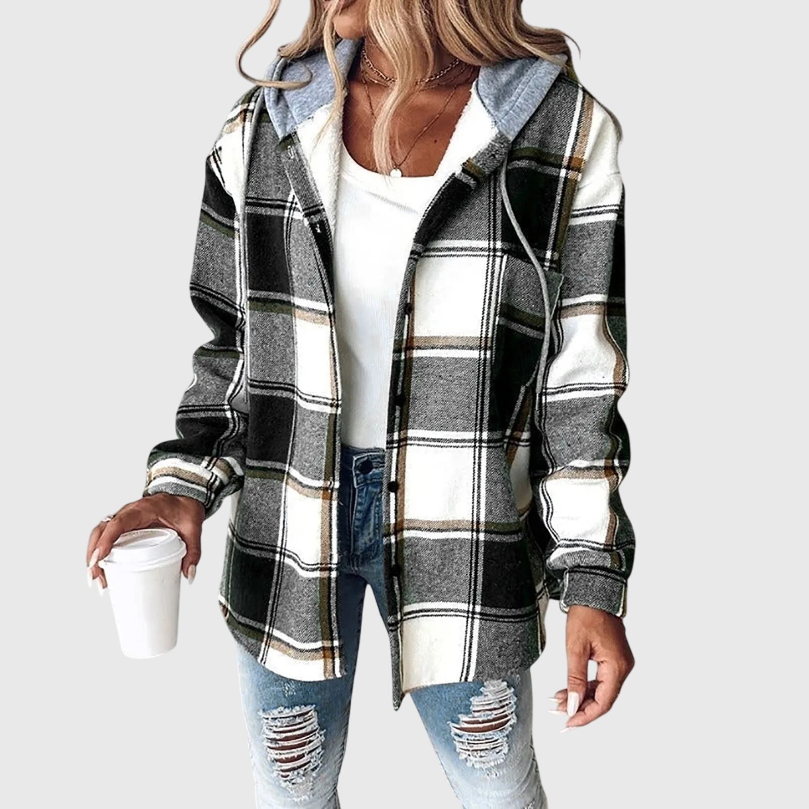 Hooded Plaid Sherpa Shacket
