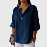 Relaxed V-Neck Linen Blend Blouse