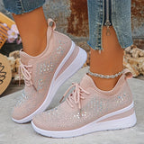 Women's Rhinestone Chunky Platform Lace-Up Sneakers