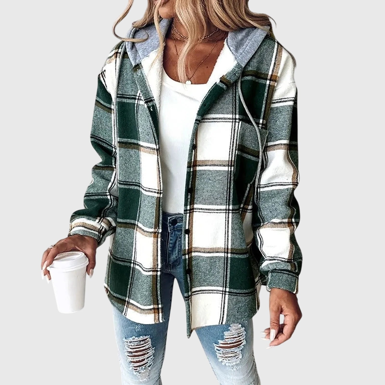 Hooded Plaid Sherpa Shacket