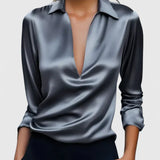 Satin Wrap V-Neck Blouse