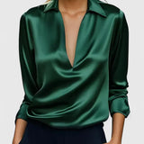 Satin Wrap V-Neck Blouse