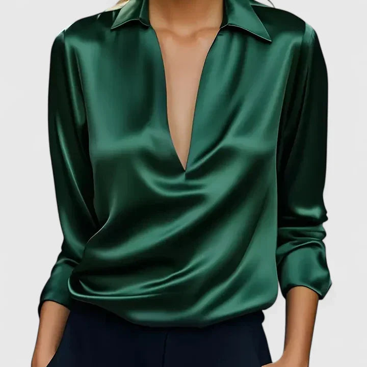 Satin Wrap V-Neck Blouse