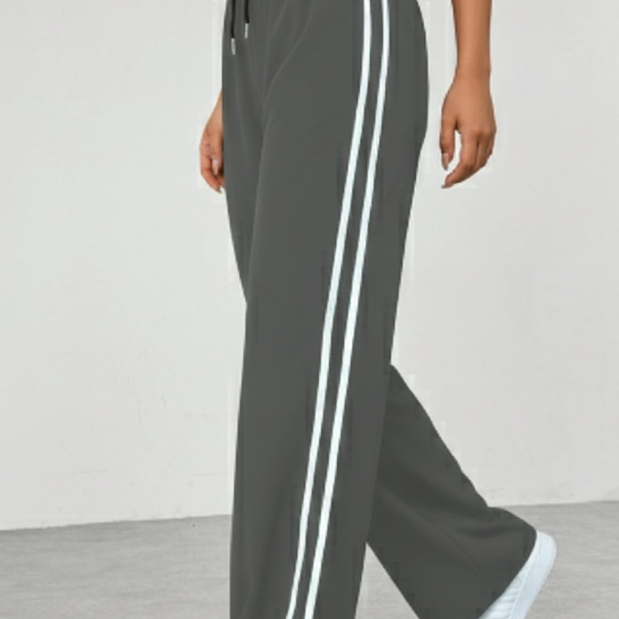 Women's Wide Leg Side Stripe Drawstring Trousers