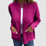 Women's Ribbed Knit Zip-Up Cardigan with Pockets