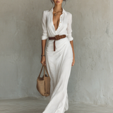 Elvira | Belted Lapel Maxi Dress