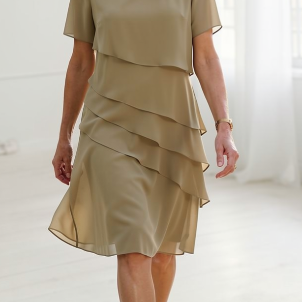 Elarisse | Ruffle Midi Dress Flowing Timeless Comfort Elegance