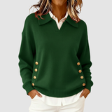 Women's Collared Knit Sweater with Gold Buttons