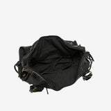 Women's Black Faux Leather Shoulder Bag with Zip Pockets