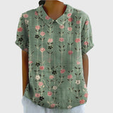Floral Print V-Neck Short Sleeve Blouse