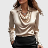 Cowl Neck Satin Long Sleeve Blouse