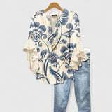 Bohemian Floral Ruffle Sleeve Blouse