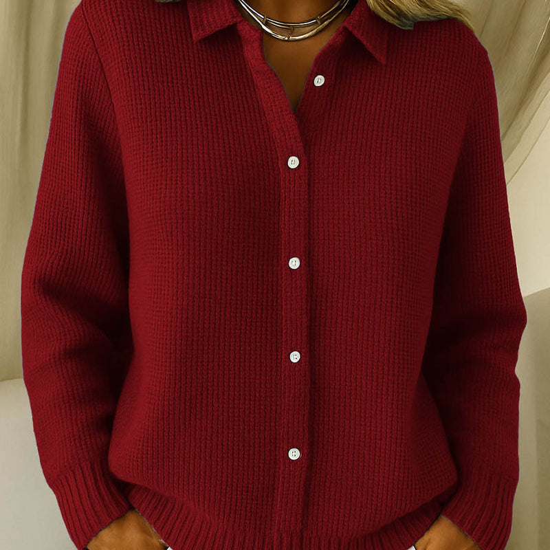 Women's Ribbed Button-Front Collared Cardigan