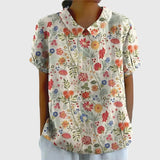 Floral Print V-Neck Short Sleeve Blouse