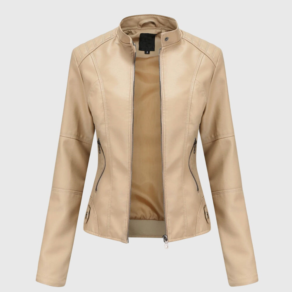 Stand Collar Faux Leather Biker Jacket