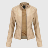Stand Collar Faux Leather Biker Jacket