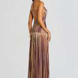 Pleated Halter High Slit Maxi Dress