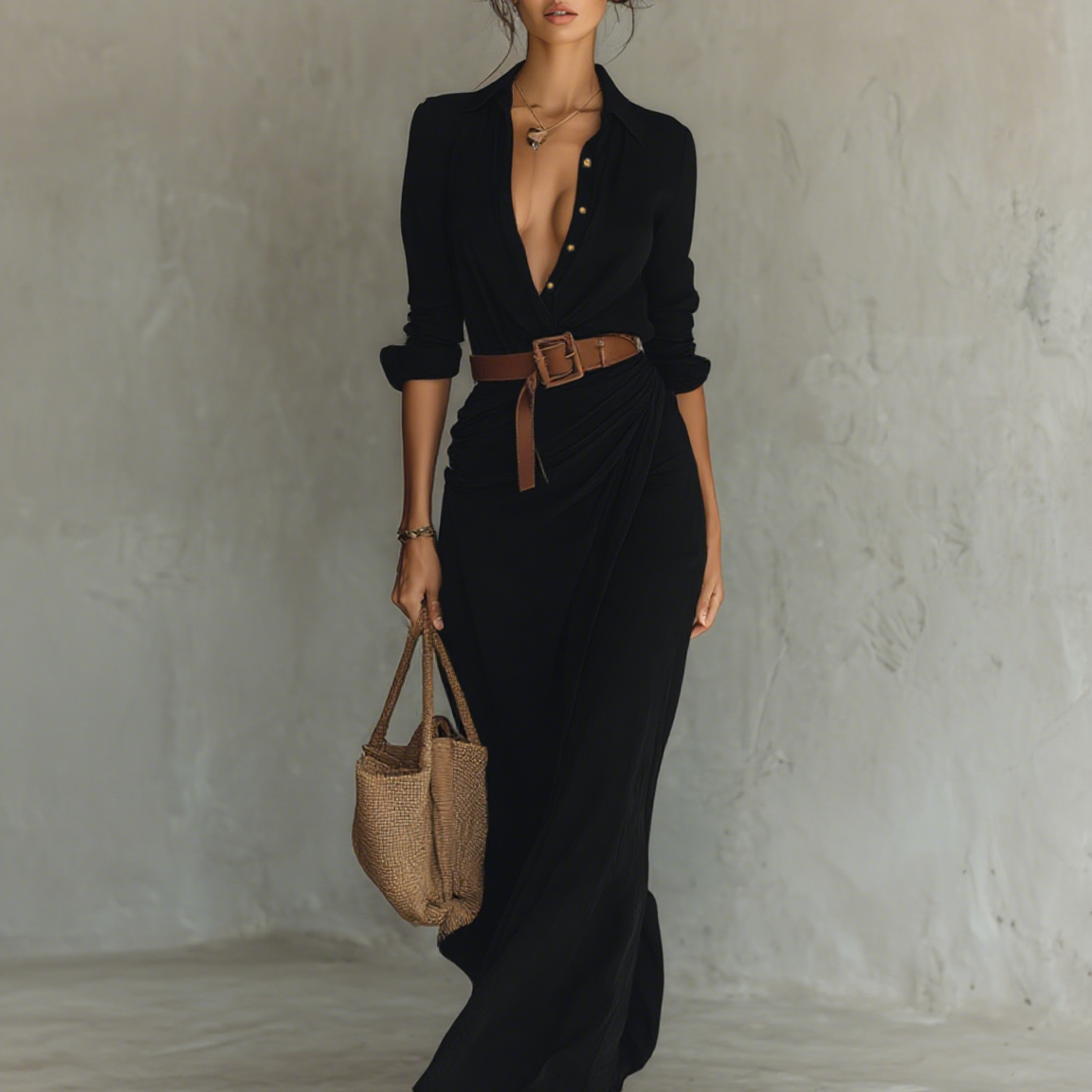 Elvira | Belted Lapel Maxi Dress