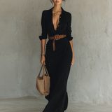 Elvira | Belted Lapel Maxi Dress