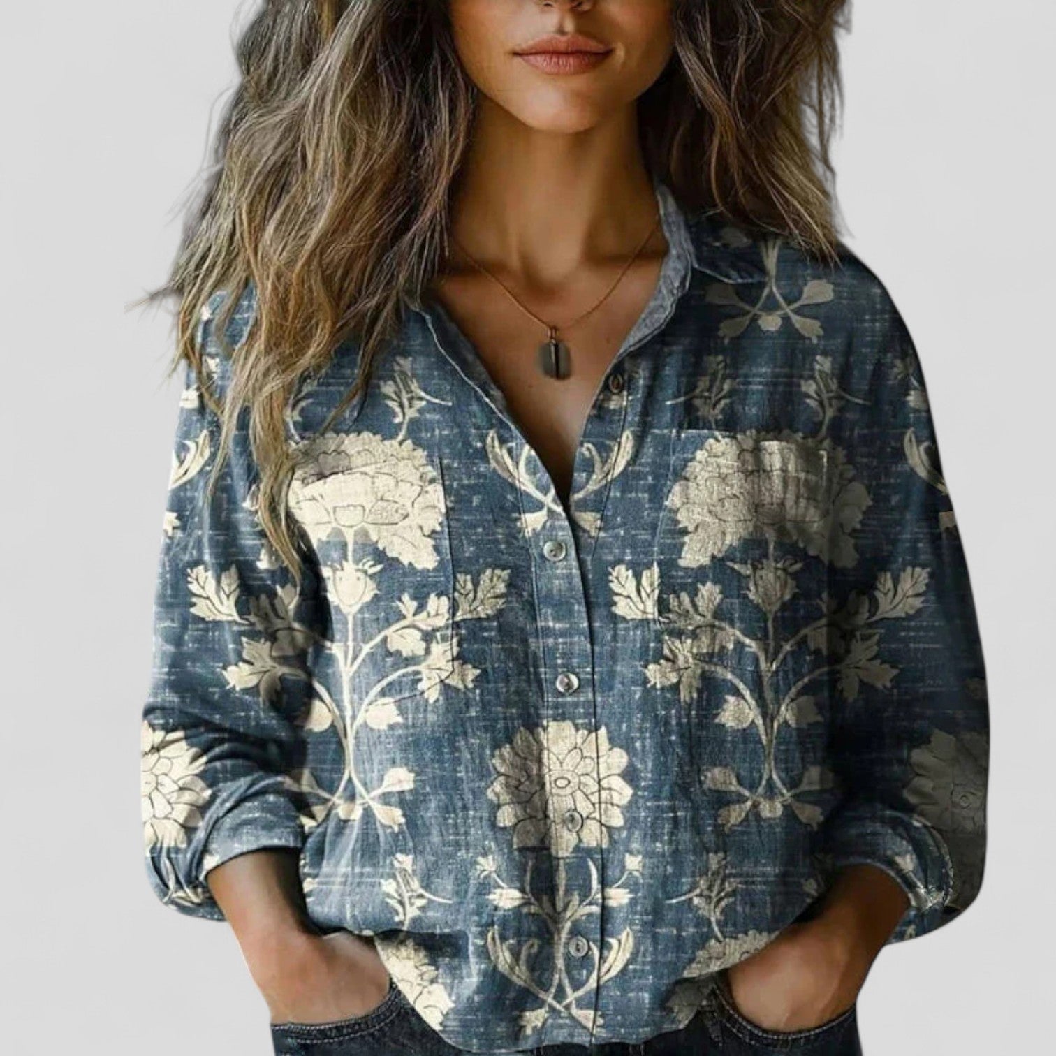 Vintage Floral Print Button Front Blouse