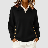 Women's Collared Knit Sweater with Gold Buttons
