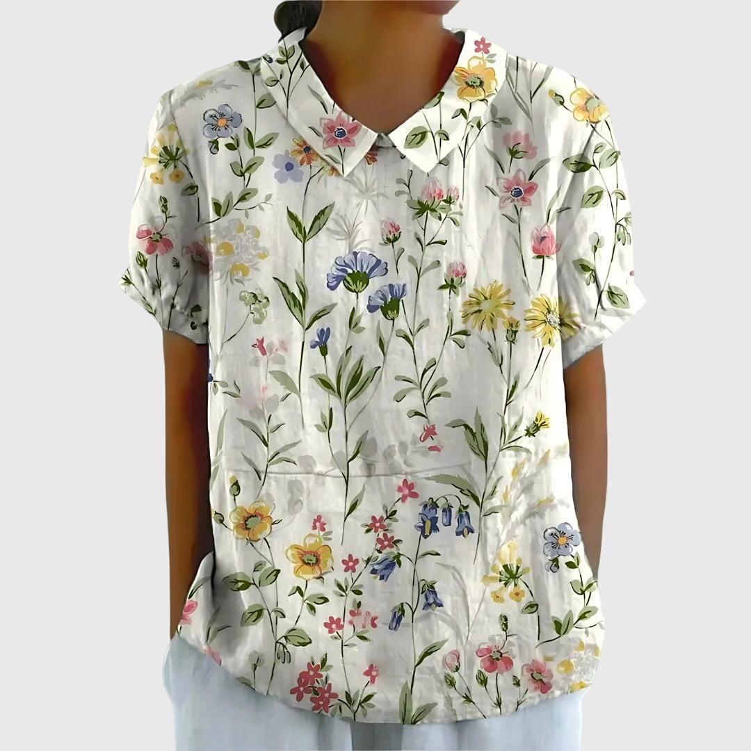 Floral Print V-Neck Short Sleeve Blouse