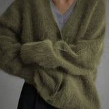 Women's Fuzzy V-Neck Button-Front Cardigan