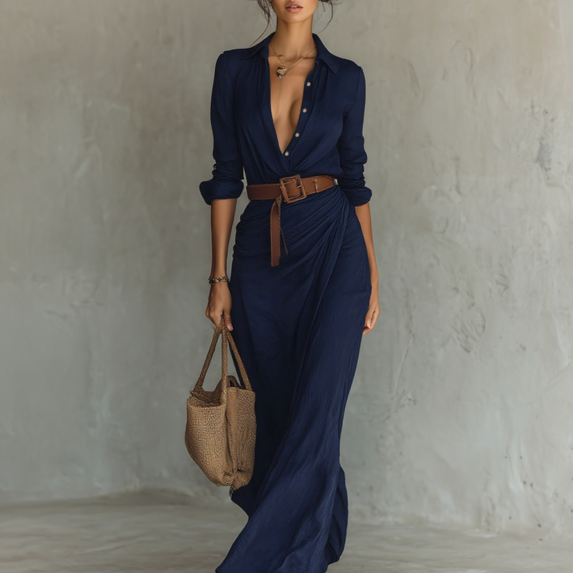 Elvira | Belted Lapel Maxi Dress